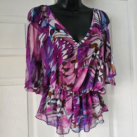 Vintage y2k Charlotte Russe butterfly fairy whimsigoth chiffon blouse - Picture 1 of 3